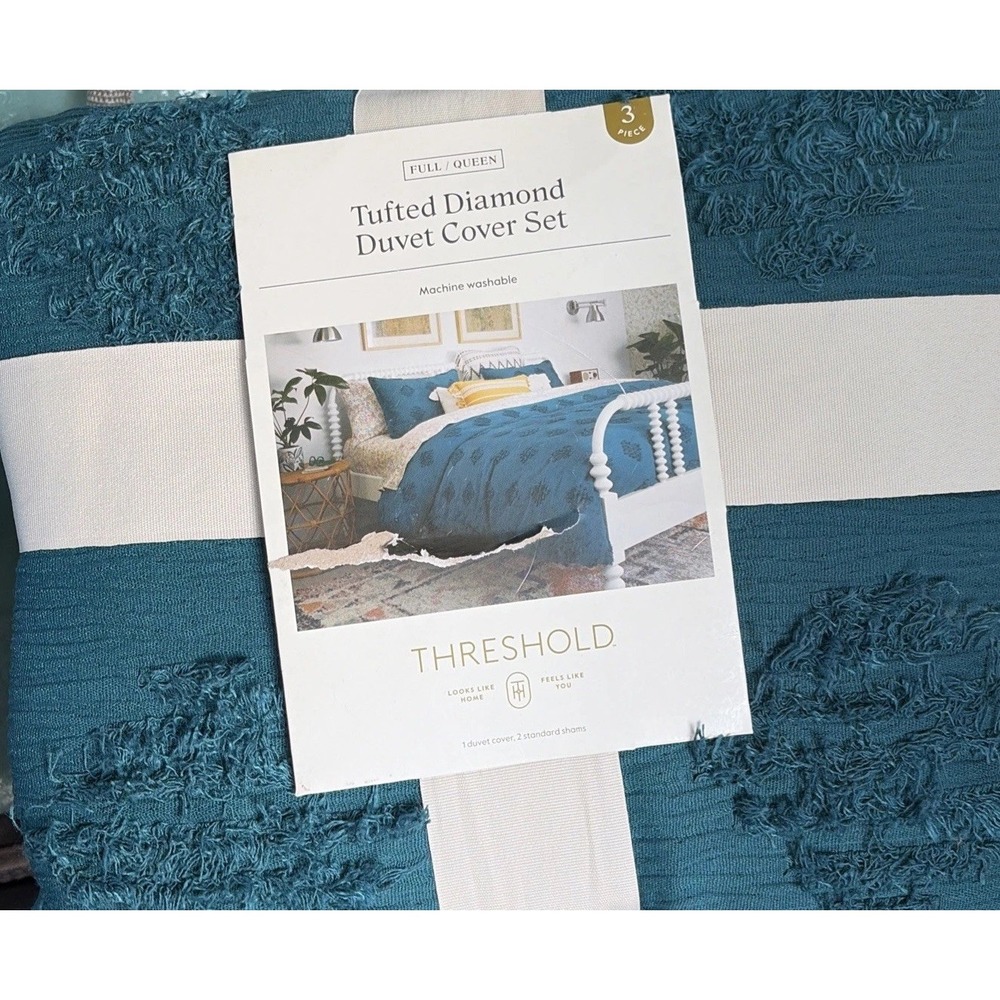 Threshold Tufted Diamond Duvet Cover Set - Full/Queen In Dark Teal Blue